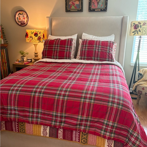 Pottery Barn Stewart Red Plaid Comforter and Shams with Shearling Backing. - Picture 2 of 9